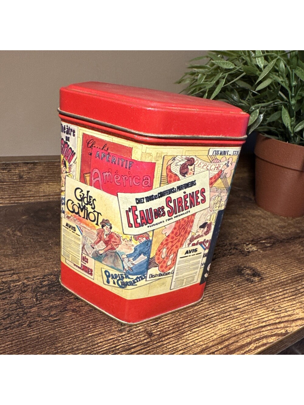 Vintage French Advertising Tin Canister Metal Folies Bergère Bazar Des Halles